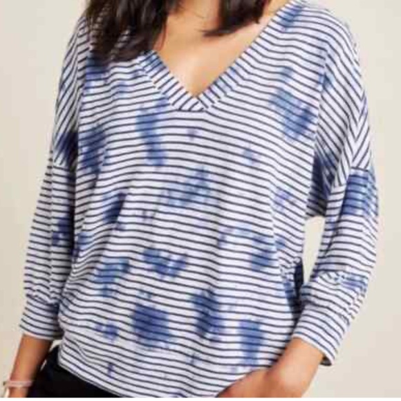 Anthropology Tops - Anthro Saturday Sunday med black & white horizontal stripes tye dye
